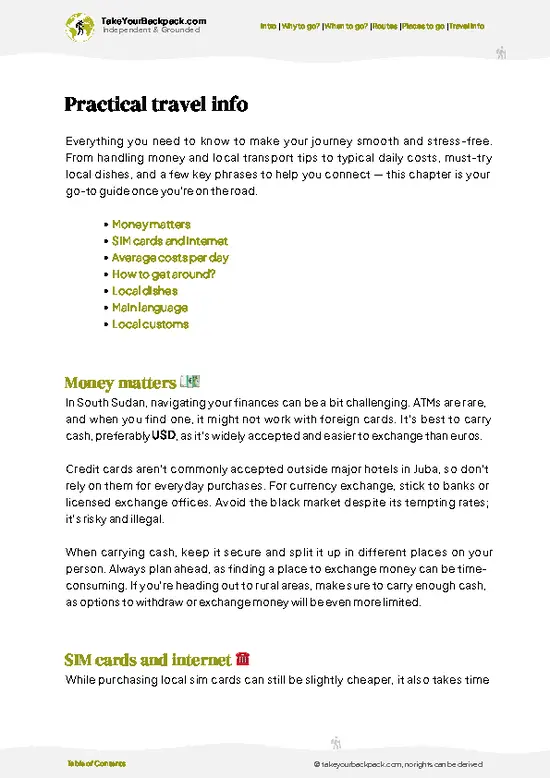 example page 7 from our offline Travel Guide for South Sudan